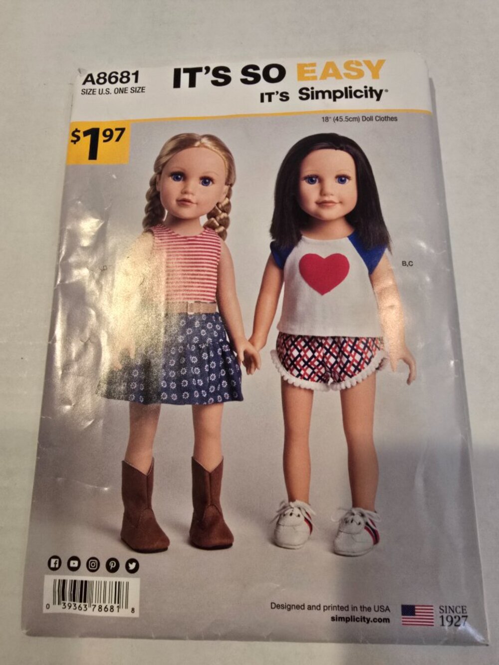 Doll Clothes Simplicity It's So Easy # A868118" Doll 2018 Sewing Pattern Uncut
